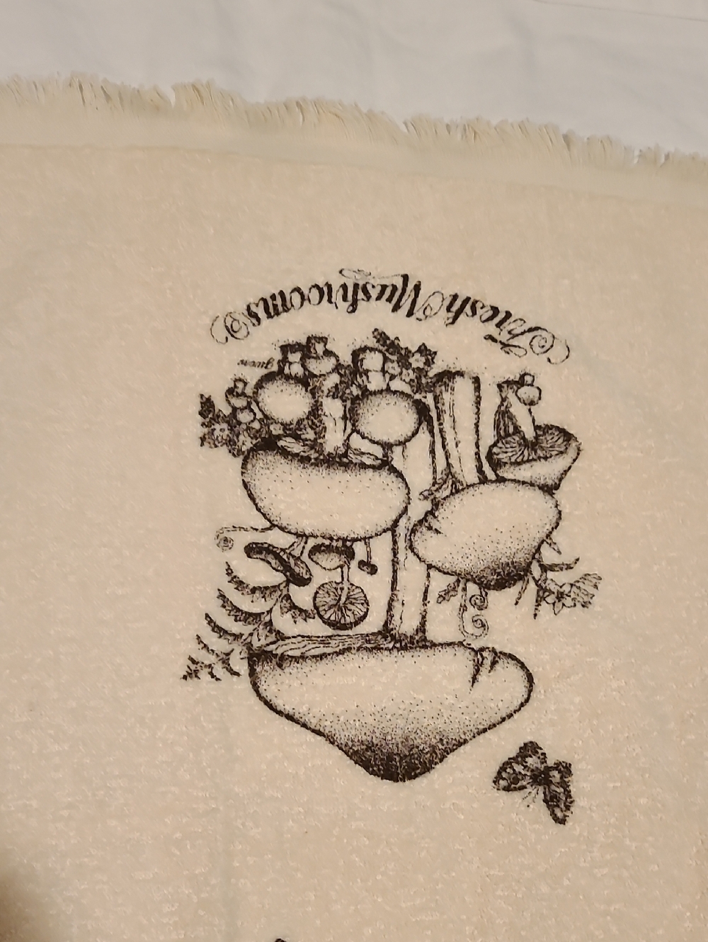 Vintage Cannon Fresh Mushrooms Butterfly Kitchen Towel And Pot Holder 70s - Picture 5 of 11
